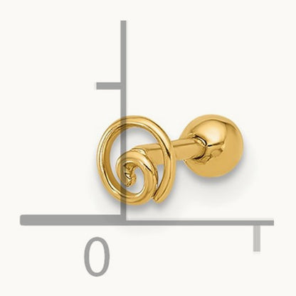 18 Gauge Polished Swirl Cartilage Stud, 14K