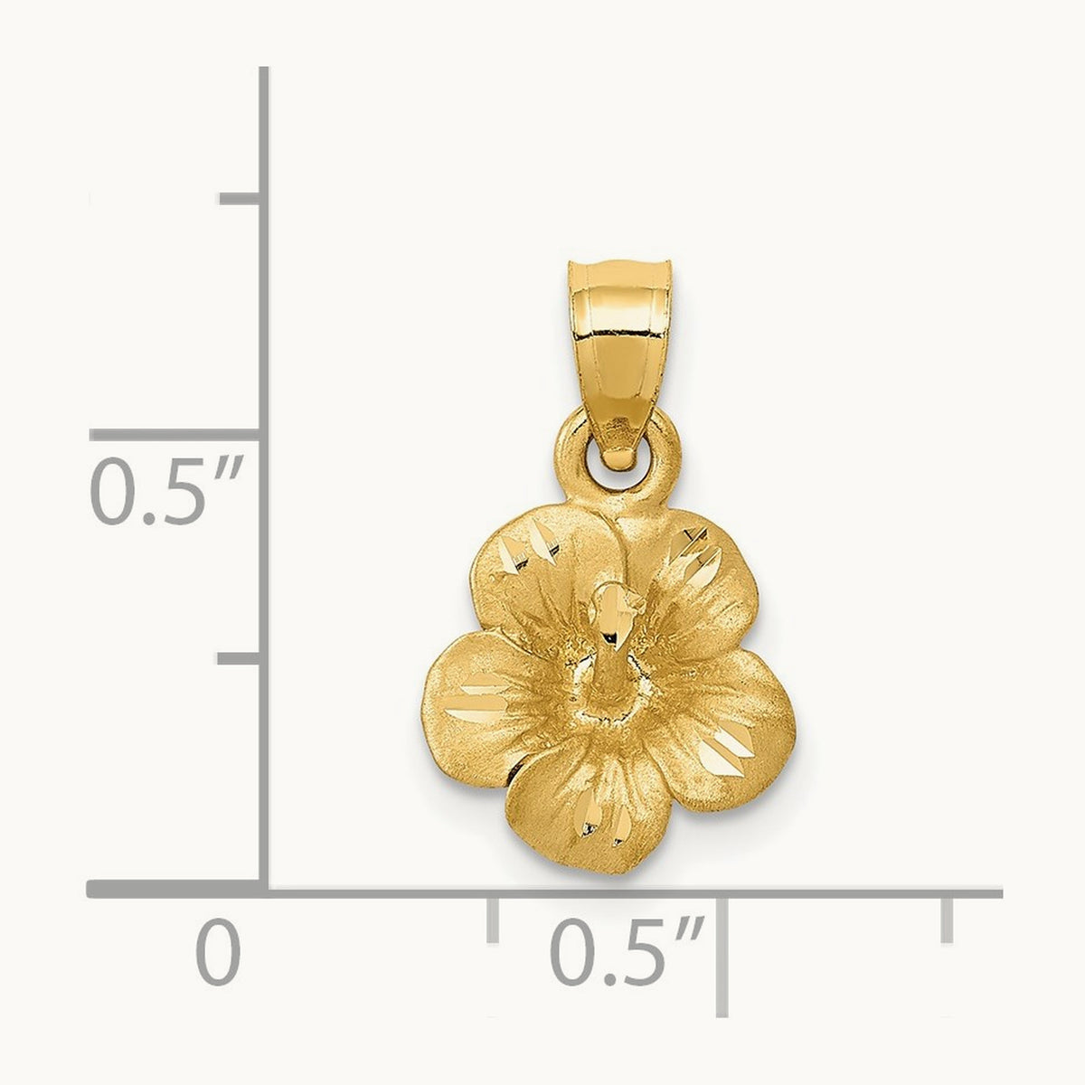 Satin Diamond-cut Hibiscus Flower Pendant, 14K