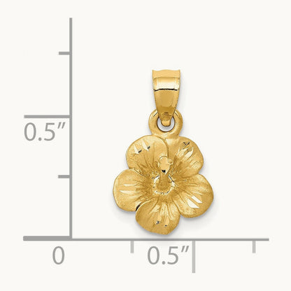 Satin Diamond-cut Hibiscus Flower Pendant, 14K