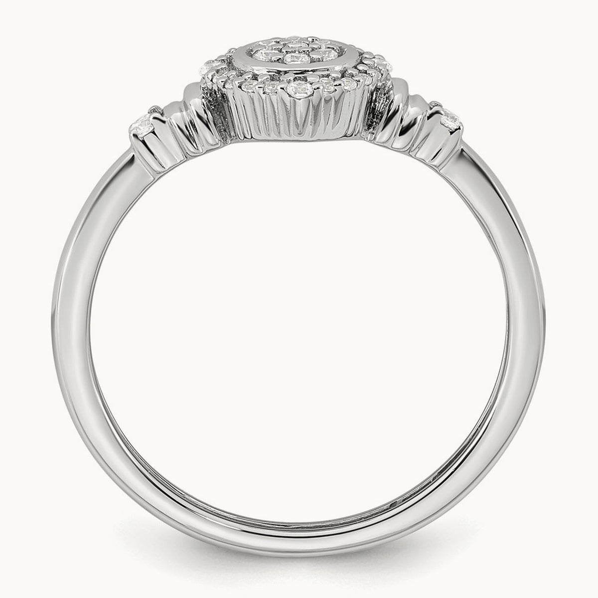 Complete Diamond Round Cluster Halo Engagement Ring, 1.4mm thick — 14K White Gold