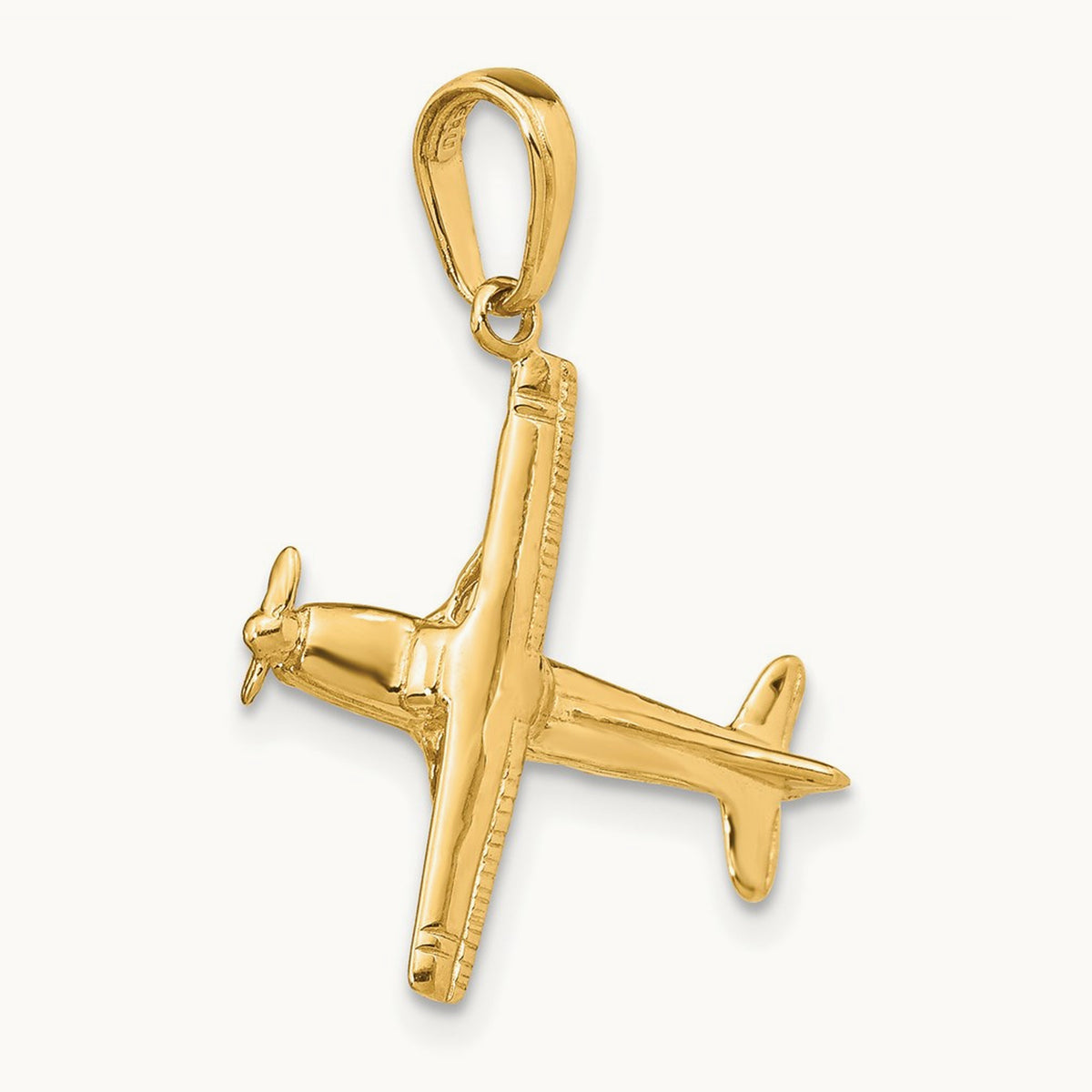 3-D High-Wing Airplane Pendant — 14K Yellow Gold