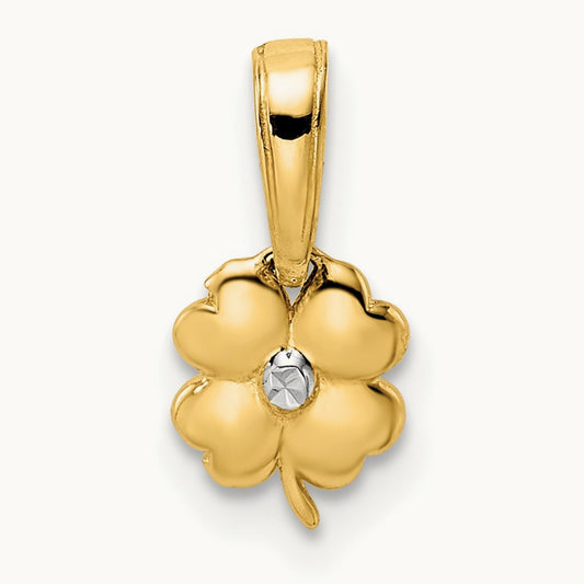 & White Rhodium D/C 4 Leaf Clover Pendant, 14K