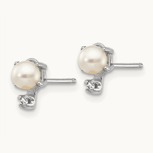 Diamond and FW Cultured Pearl Birthstone Earrings, 14K White Gold