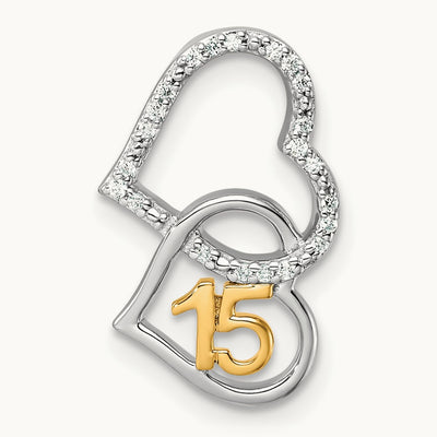 Polished Diamond Quinceanera Double Heart Chain Slide, 14K Two-tone