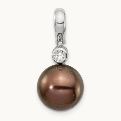 WG 10- Round Saltwater Cultured Tahitian Pearl .05ct Dia. Pendant, 14K