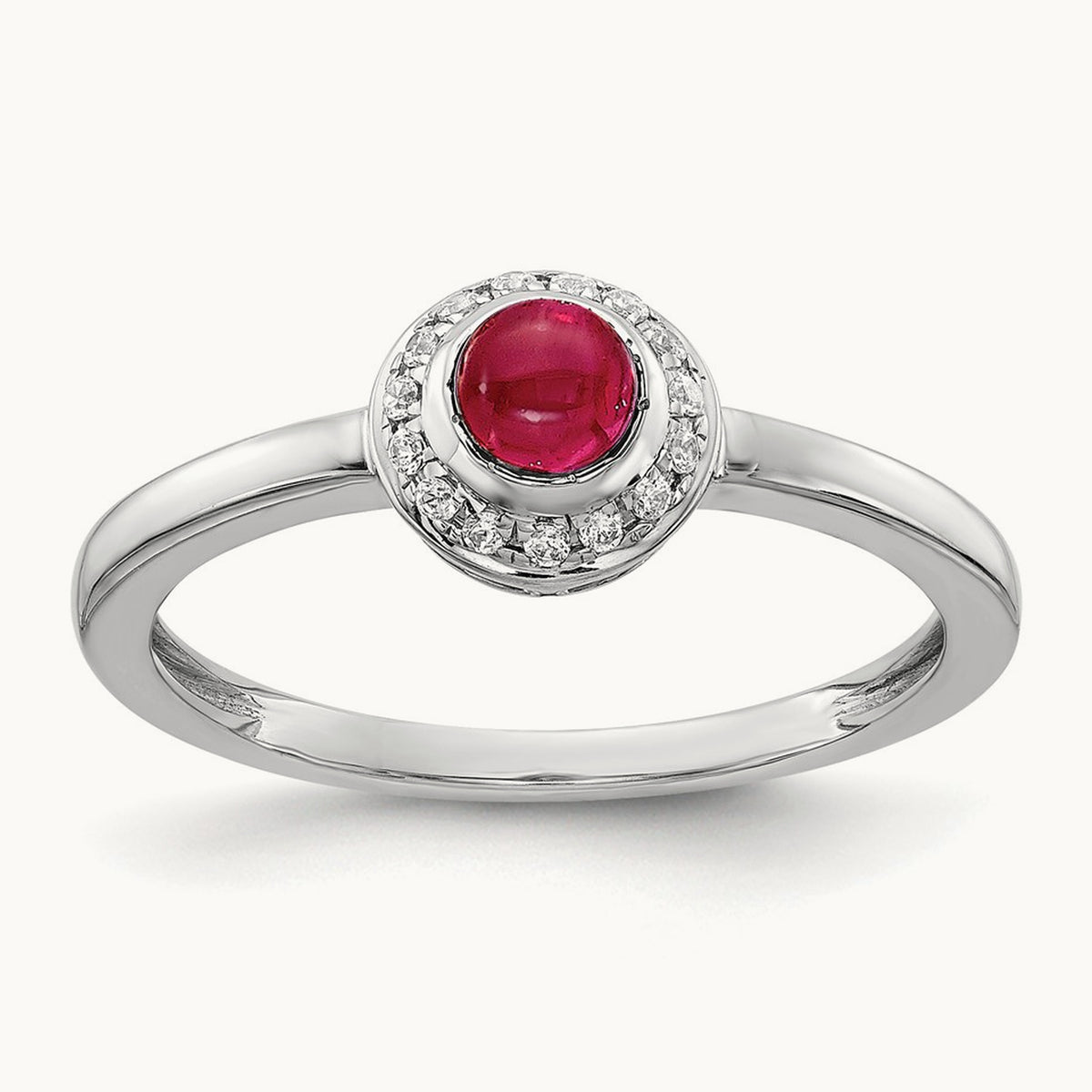 Diamond and Cabochon Ruby Ring, 14K White Gold