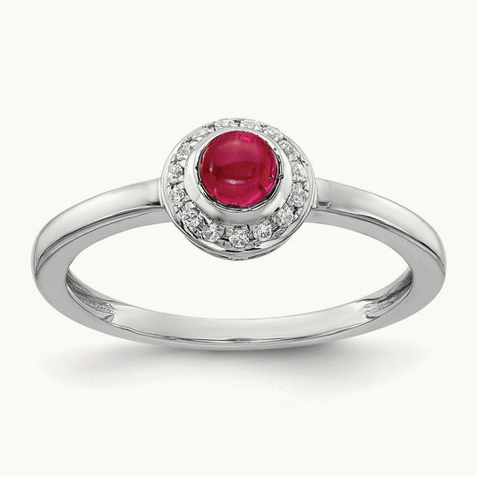 Diamond and Cabochon Ruby Ring, 14K White Gold