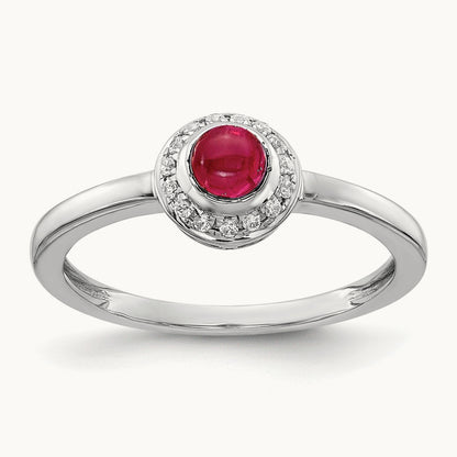 Diamond and Cabochon Ruby Ring, 14K White Gold