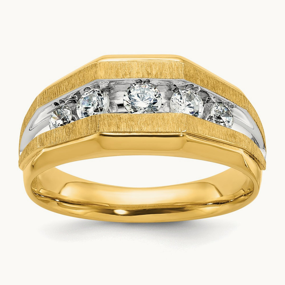 w/ White RH IBGoodman Men's Polished/Satin 5-Stone Diamond Ring, 14K