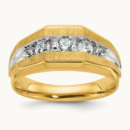 w/ White RH IBGoodman Men's Polished/Satin 5-Stone Diamond Ring, 14K