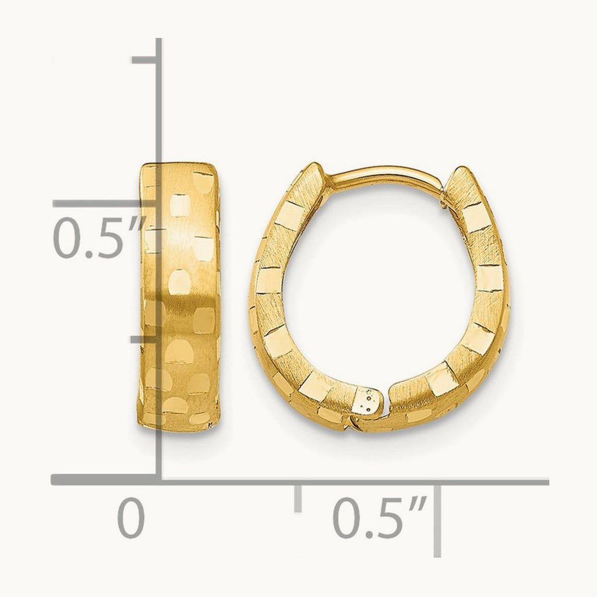 Diamond Cut Patterned Hinged Hoop Earrings — 14K Yellow Gold