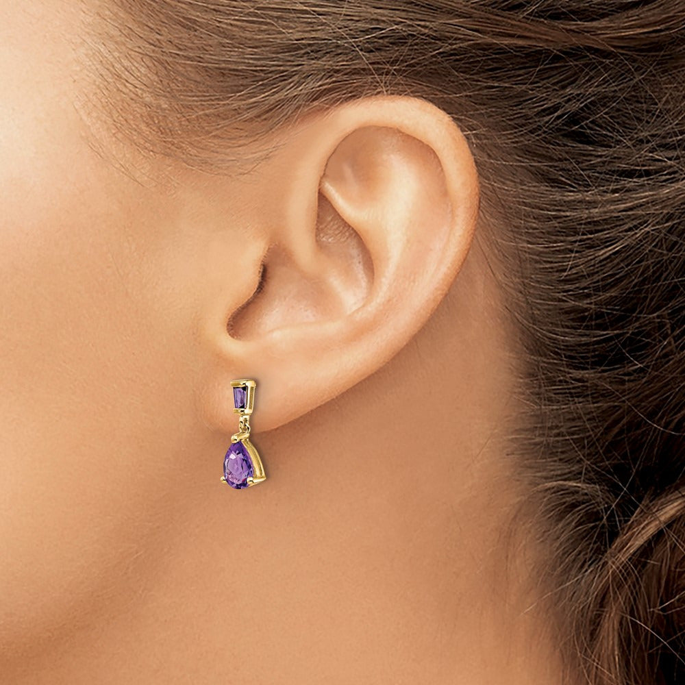 Amethyst Dangle Post Earrings — 14K Yellow Gold
