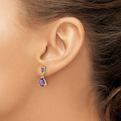 Amethyst Dangle Post Earrings — 14K Yellow Gold