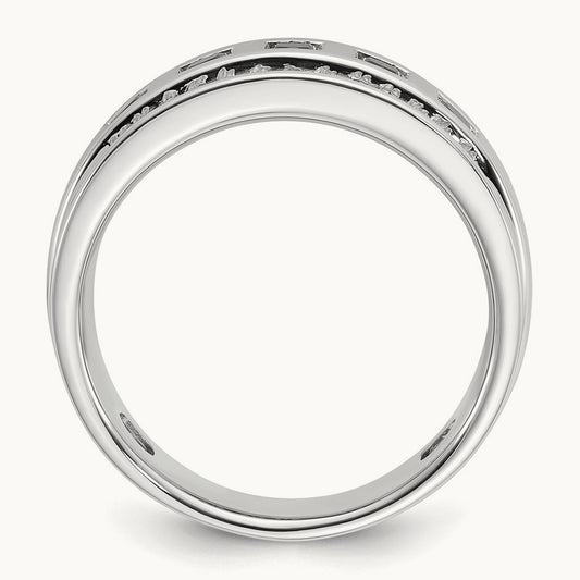 IBGoodman Men's Grooved Square Black & White Diamond Ring, 14K White Gold