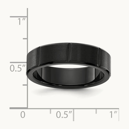 Brushed and Polished Black IP-plated Grooved Band, 6mm, Titanium