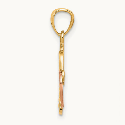 Heart Lock and Key Pendant, 14K Two-tone