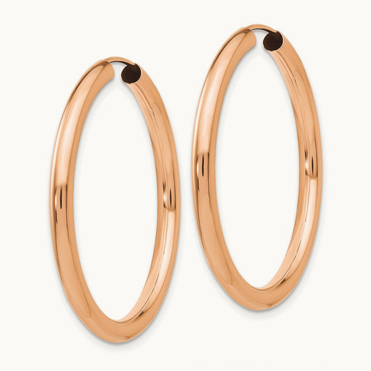 Polished Endless Tube Hoop Earrings, 3.00mm, 14K Rose Gold