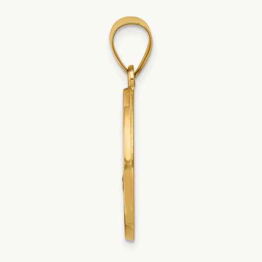 Polished and Satin St Florian Medal Hollow Pendant — 14K Yellow Gold, 26.5mm