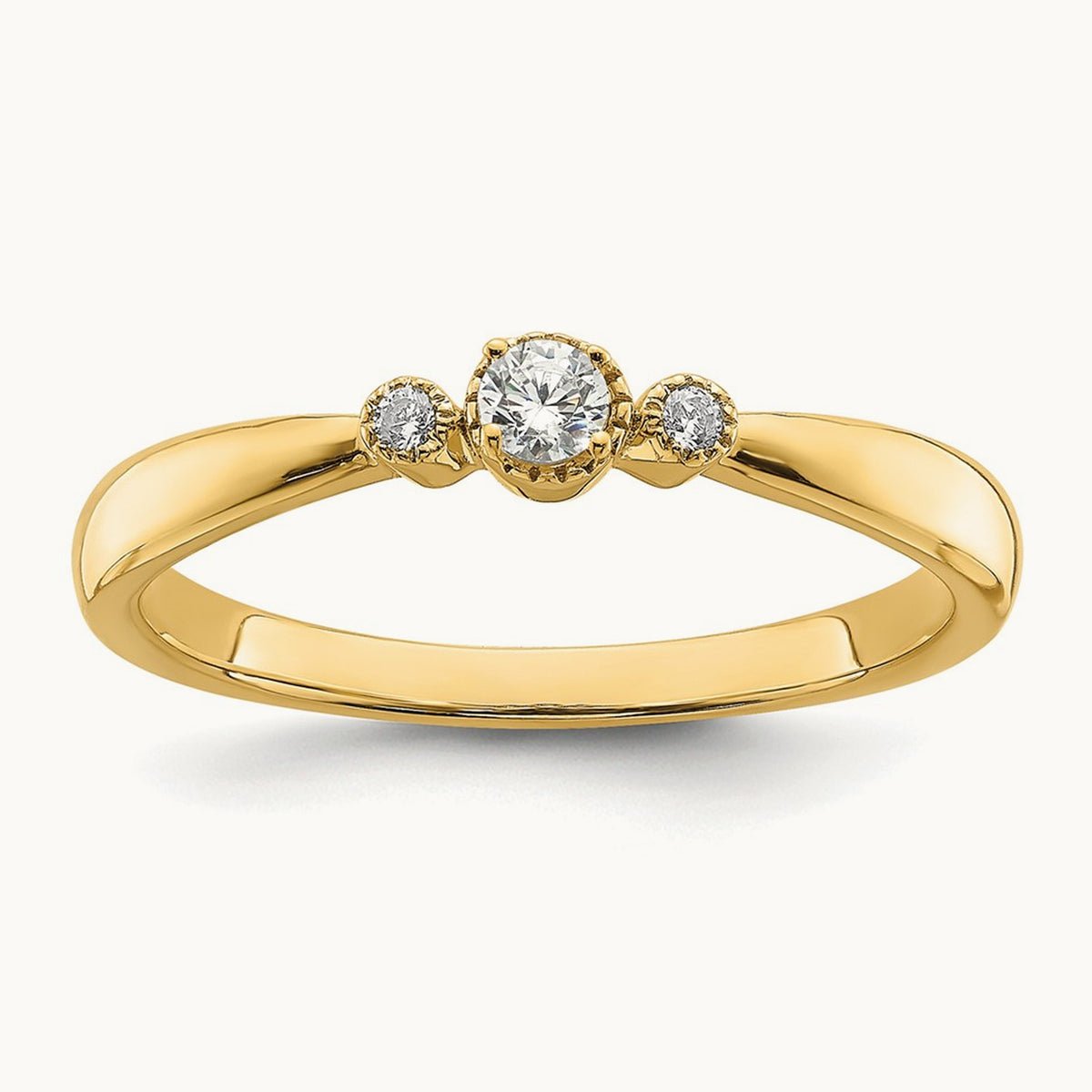 Petite Beaded Edge Round Complete Diamond Ring — 14K Yellow Gold, 0.1 ct, 7