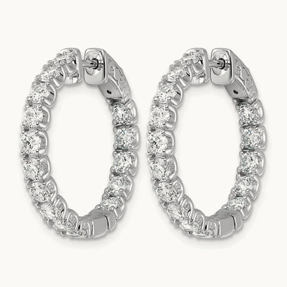 Diamond Round Hoop w/Safety Clasp Earrings, 14K White Gold