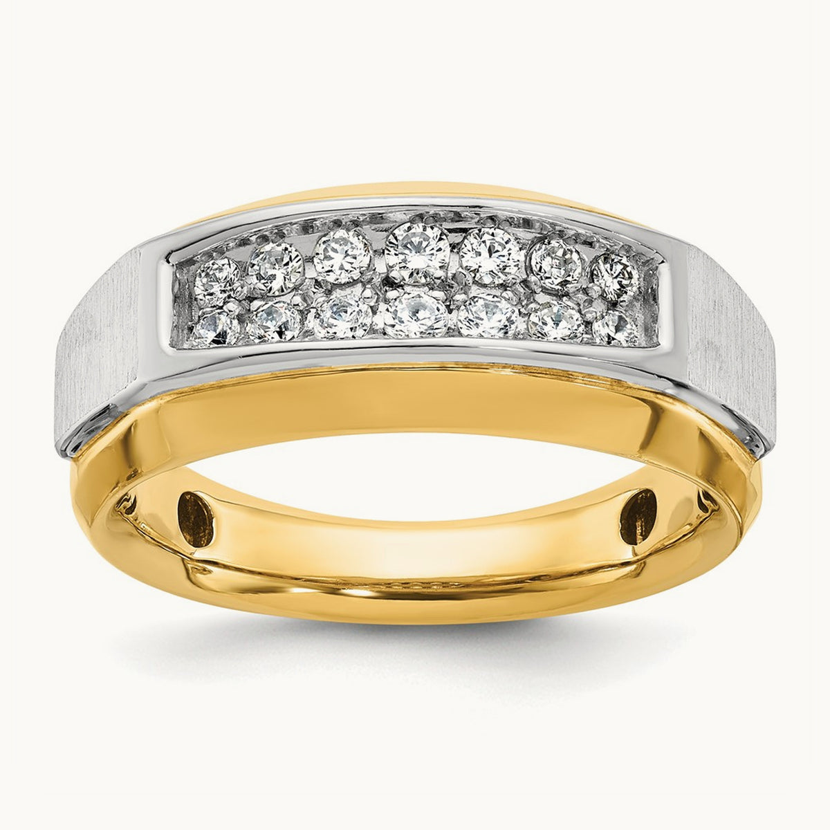 IBGoodman Men's Polished and Satin 2-Row Diamond Ring, 14K Two-tone
