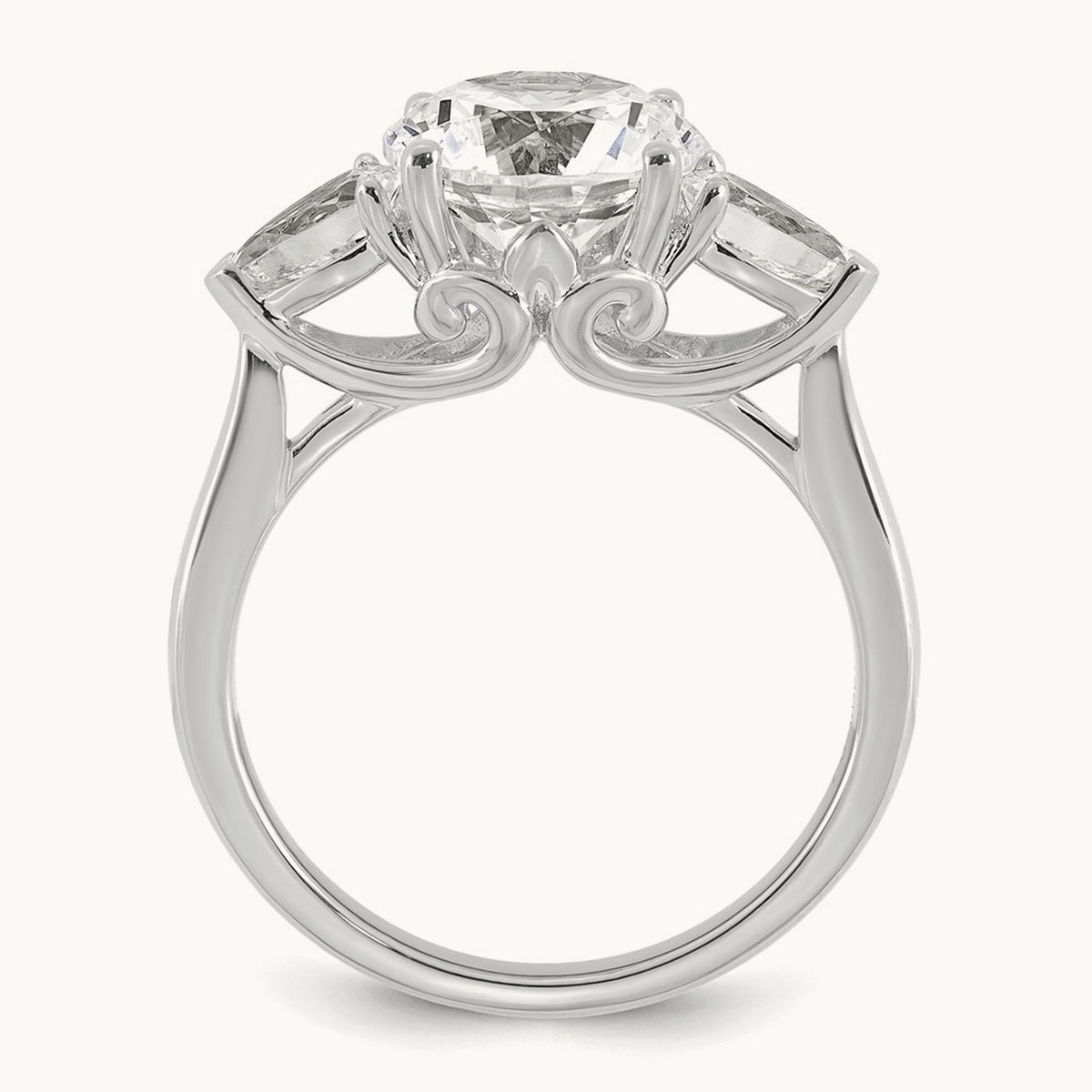 Round with Pear 3 Stone Engagement Ring, 1.25-3.50 ct tw Lab-Grown Diamond — 3 5/8 ct, 14K White Gold