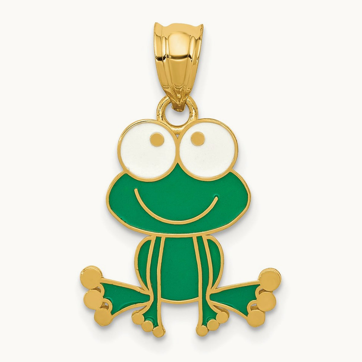 Green and White Enameled Frog, 14K