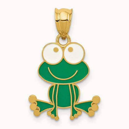 Green and White Enameled Frog, 14K
