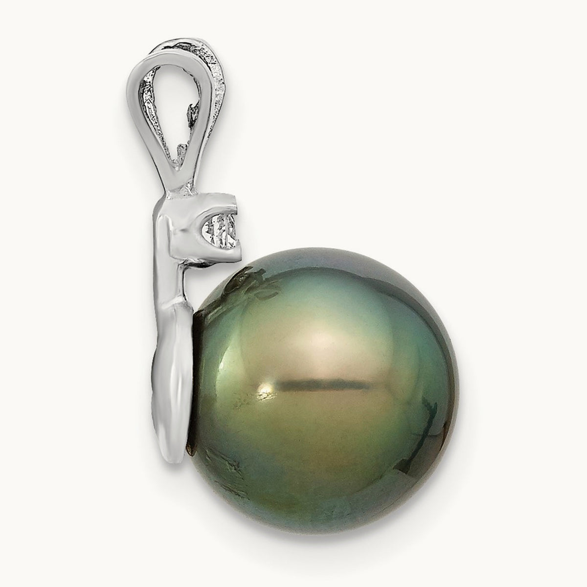 WG 10- Round Saltwater Cultured Tahitian Pearl .05ct Dia. Pendant, 14K