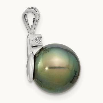WG 10- Round Saltwater Cultured Tahitian Pearl .05ct Dia. Pendant, 14K
