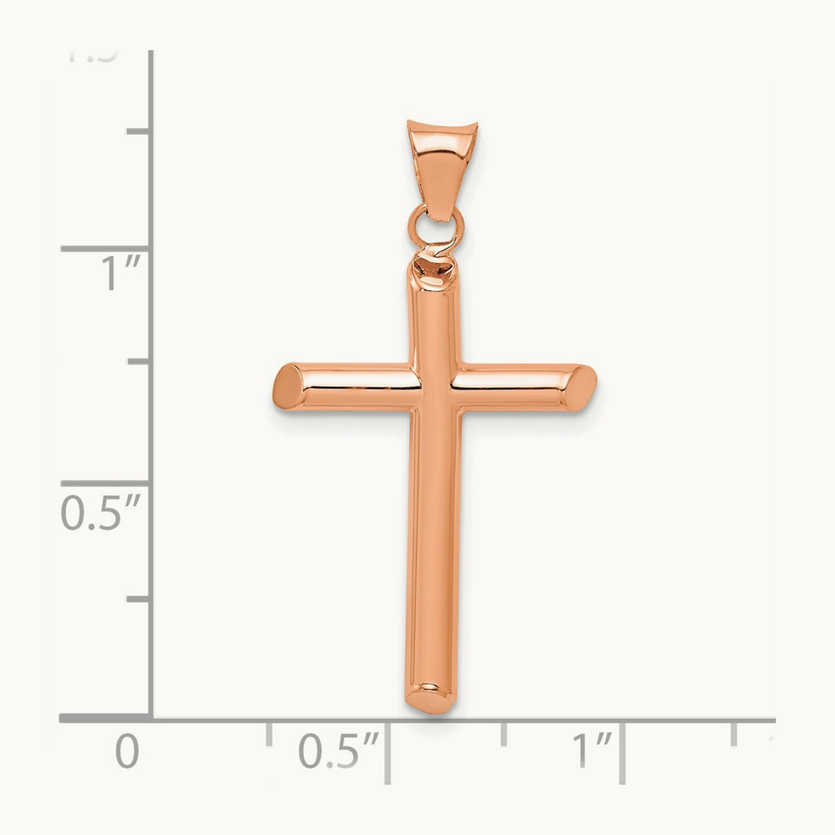 Polished Tube Cross Pendant — 14K Rose Gold