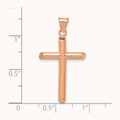 Polished Tube Cross Pendant — 14K Rose Gold