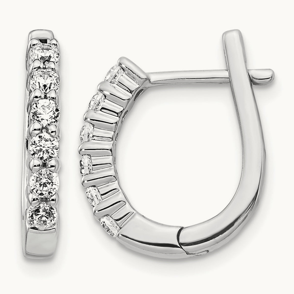 Diamond Hinged Hoop Earrings — 14K White Gold, 17mm