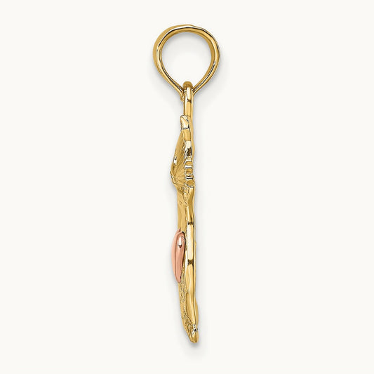 Cat w/ Heart Charm, 14K Two-tone
