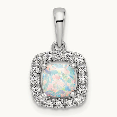Oct Birthstone Created Opal Halo Pendant, 0.25 ct tw Lab-Grown Diamond
