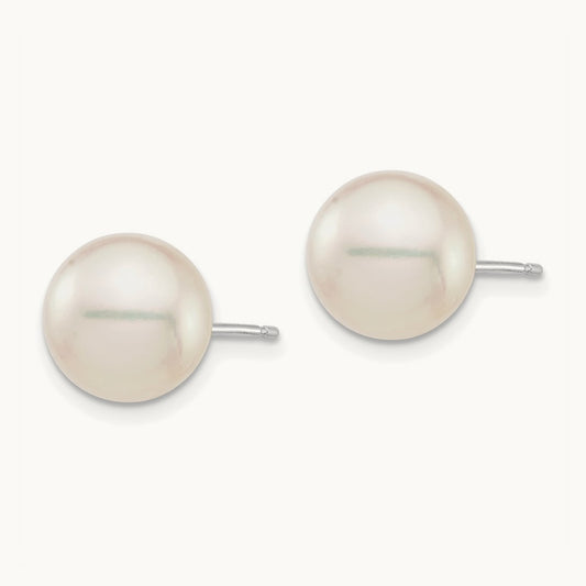 9- Round White Saltwater Akoya Cultured Pearl Earrings, 10mm, 14K White Gold