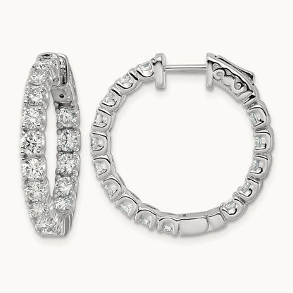 Diamond Round Hoop w/Safety Clasp Earrings, 14K White Gold