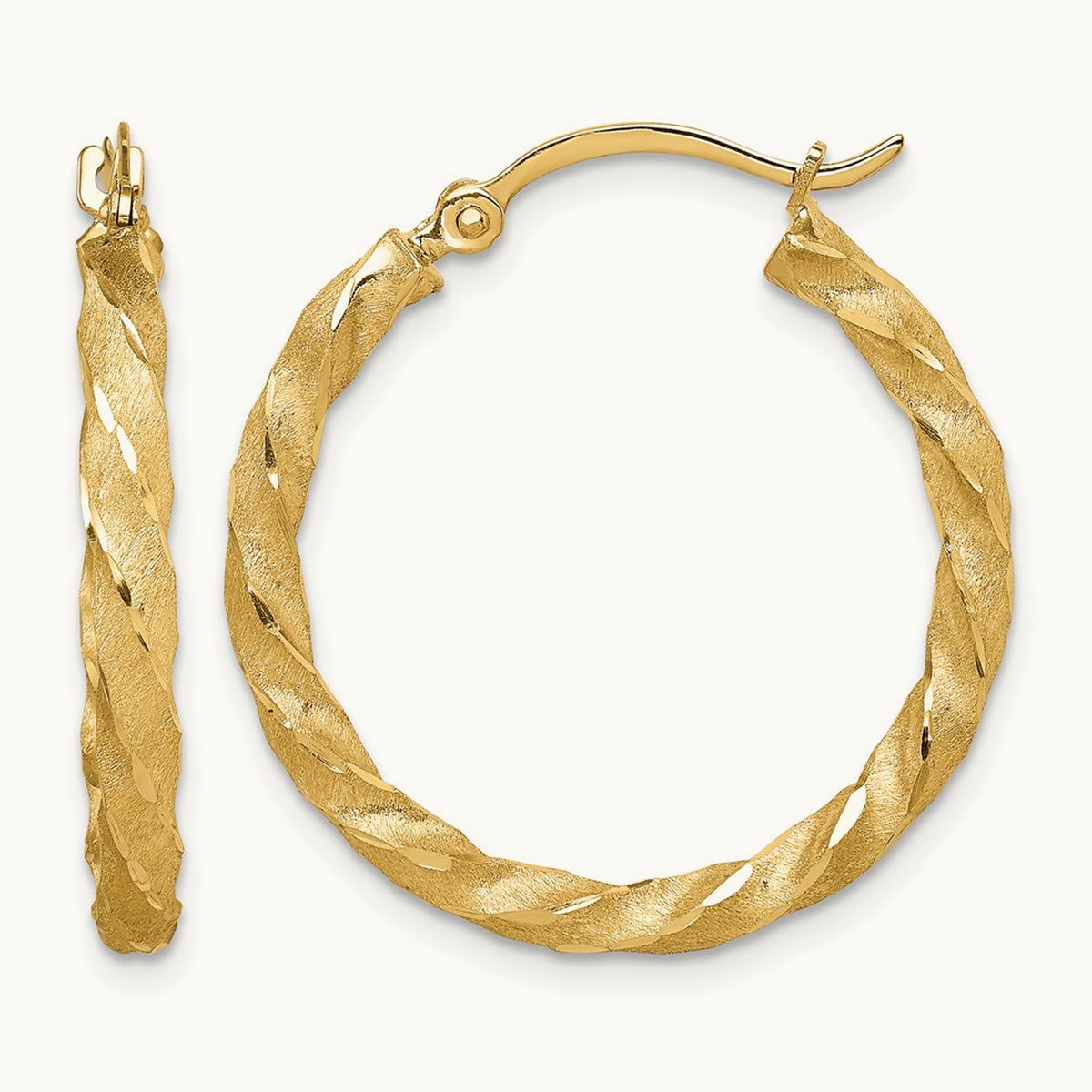 Twisted Satin Diamond-Cut Hoop Earrings — 14K Yellow Gold, 26mm