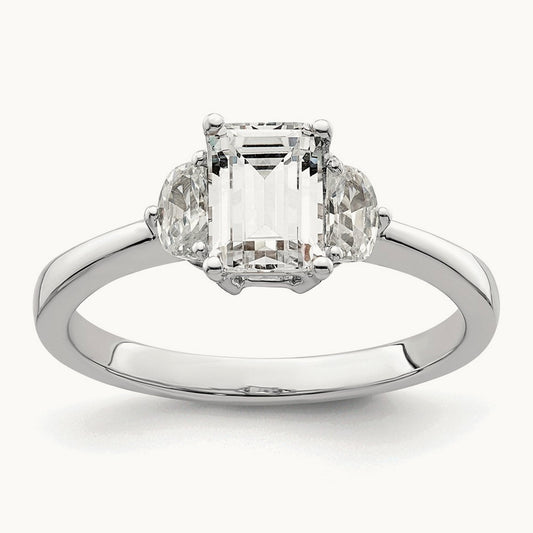 3 Stone Half Moon/Emerald Semi-Mount Dia Ring, 14K White Gold