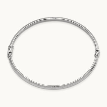 Diamond-cut and Laser-cut Hinged Bangle Bracelet, 14K White Gold