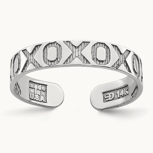 X and O Pattern Toe Ring, 14K White Gold