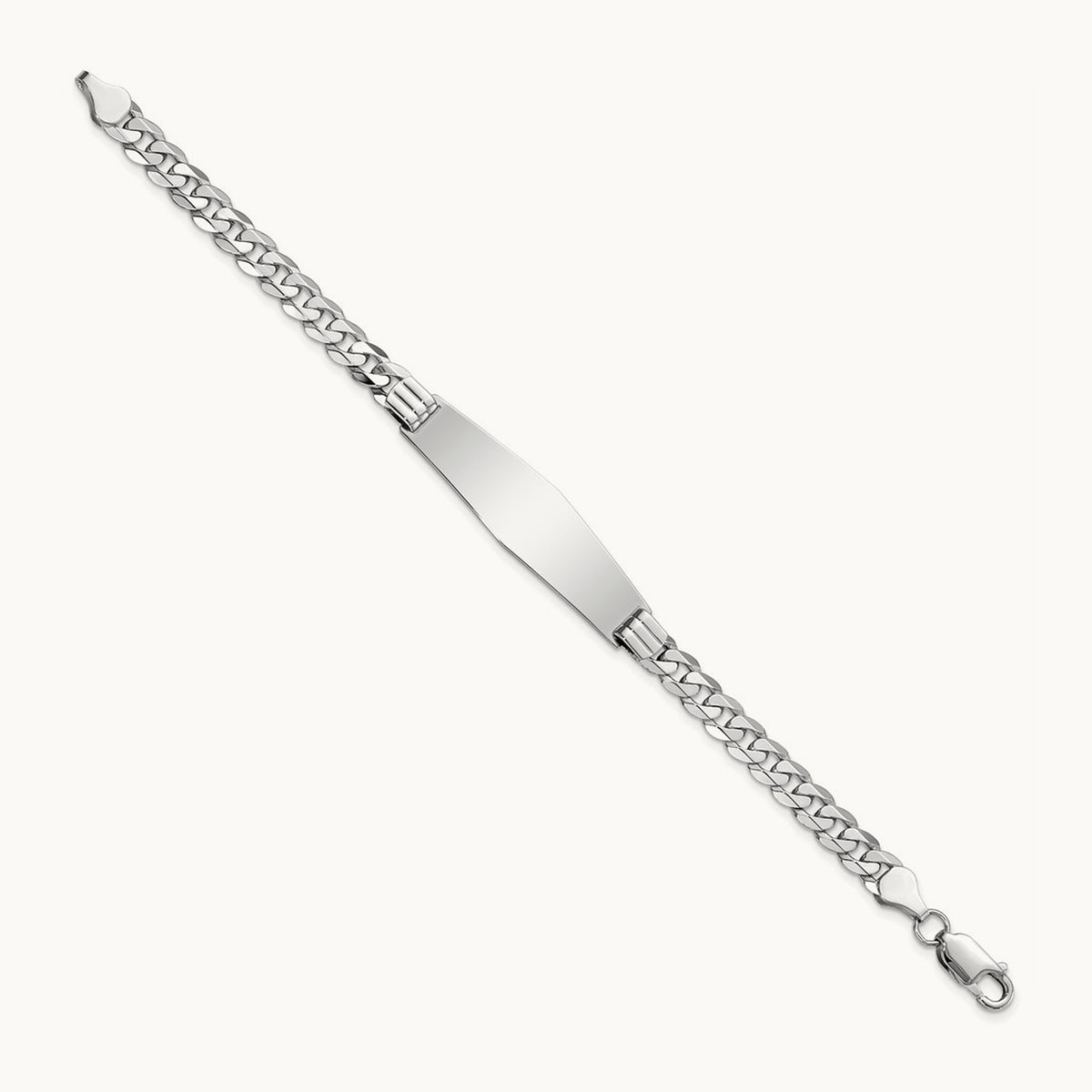 WG Flat Curb Link Soft Diamond Shape ID Bracelet, 14K