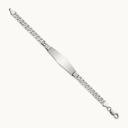 WG Flat Curb Link Soft Diamond Shape ID Bracelet, 14K