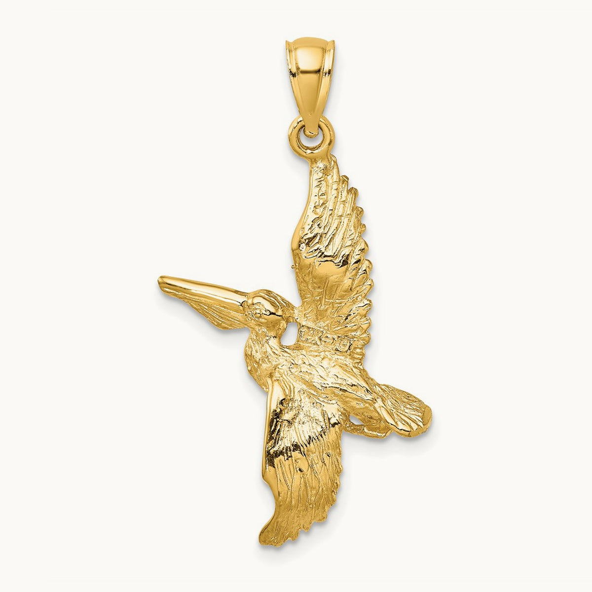 3-D Pelican Flying Charm — 14K Yellow Gold, 34mm