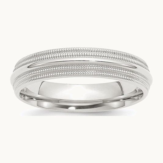 Sterling Silver 5mm Comfort Fit Double Milgrain Band
