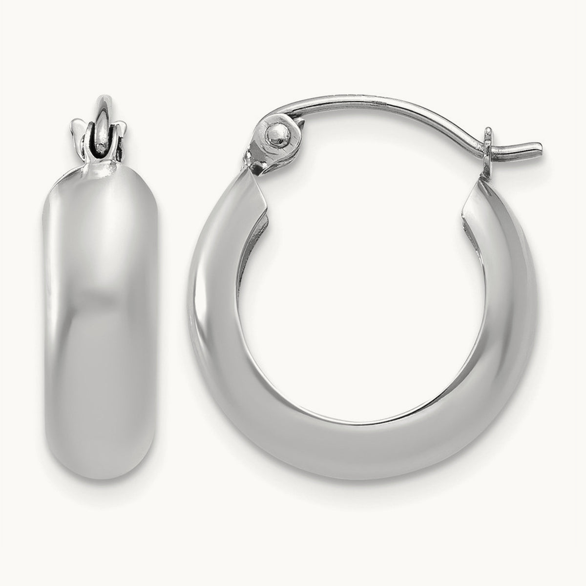 Round Hoop Earrings, 4mm, 14K White Gold