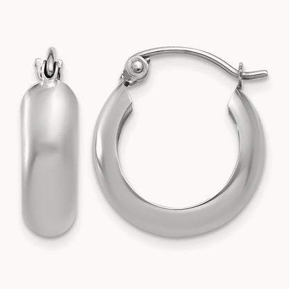 Round Hoop Earrings, 4mm, 14K White Gold