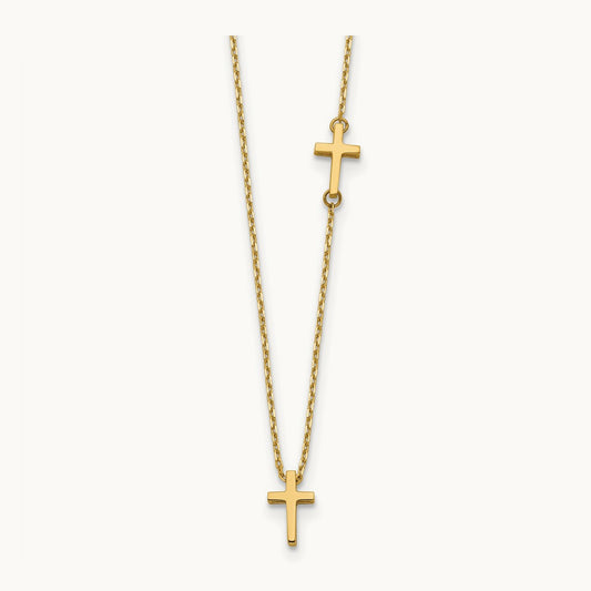 Sideways Cross and Cross Pendant Necklace, 14K