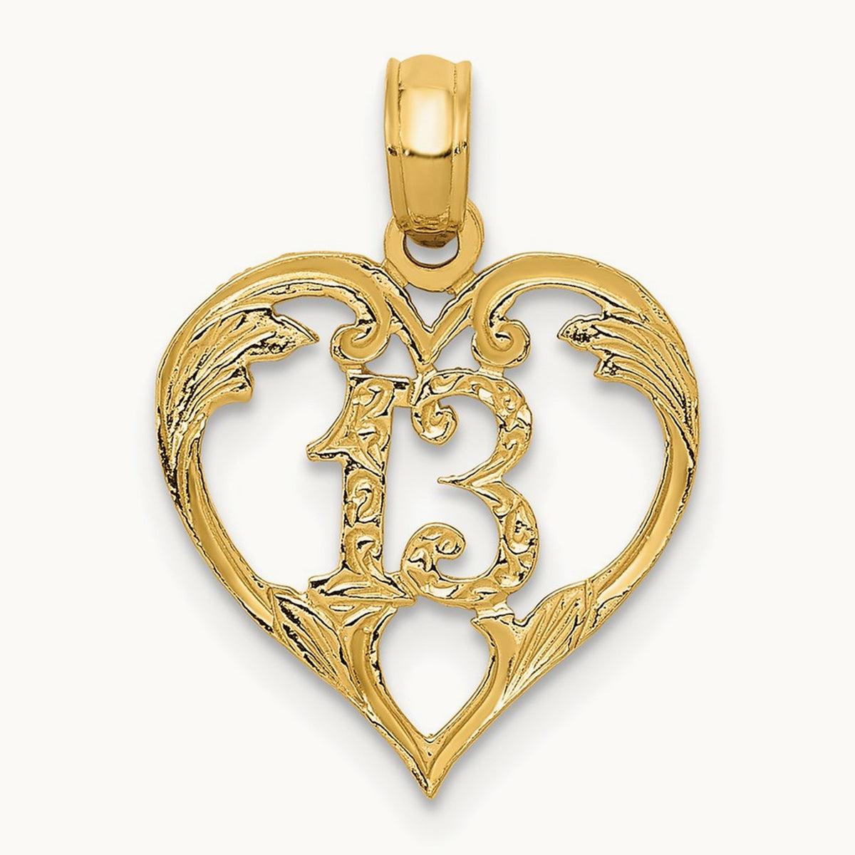 13 in Heart Cut-out Pendant — 14K Yellow Gold
