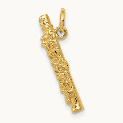 3-D Polished Flute Charm, 14K